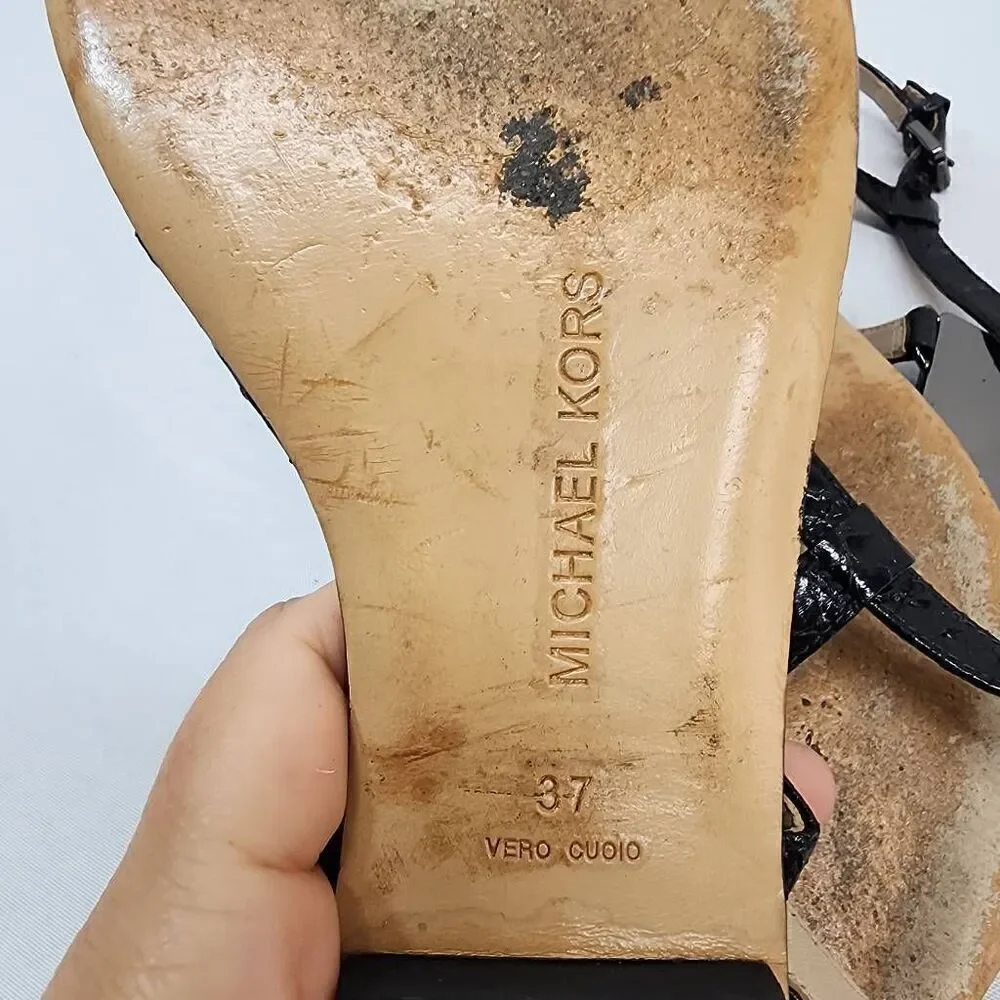 Michael Kors Collection Size 6.5 EU 37 Hanne Snakeskin Sandal Black